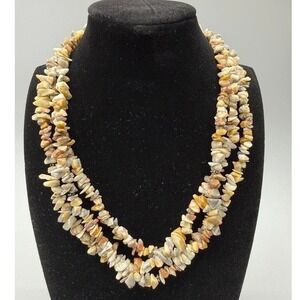 Mexican Agate Beaded Necklace 17" Sterling Silver Clasp Multi Strand Earth Tones